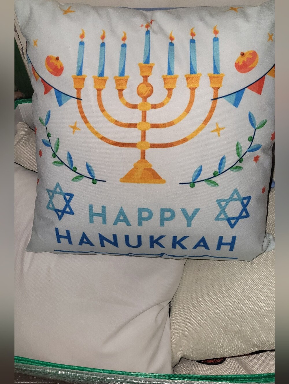 Hanukkah Menorah Decorative Pillow - Blue & Gold